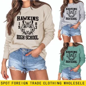 Hawkins 1893 High Letter Round Neck Fashion Loose Long Sleeve Sweater for Women