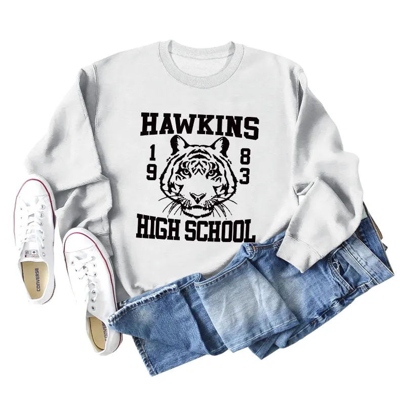 Hawkins 1893 High Letter Round Neck Fashion Loose Long Sleeve Sweater for Women