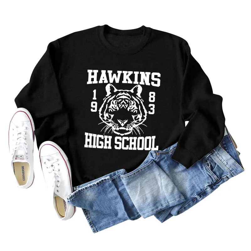 Hawkins 1893 High Letter Round Neck Fashion Loose Long Sleeve Sweater for Women