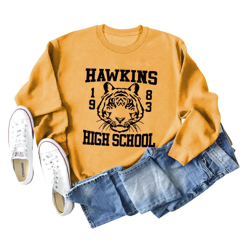 Hawkins 1893 High Letter Round Neck Fashion Loose Long Sleeve Sweater for Women