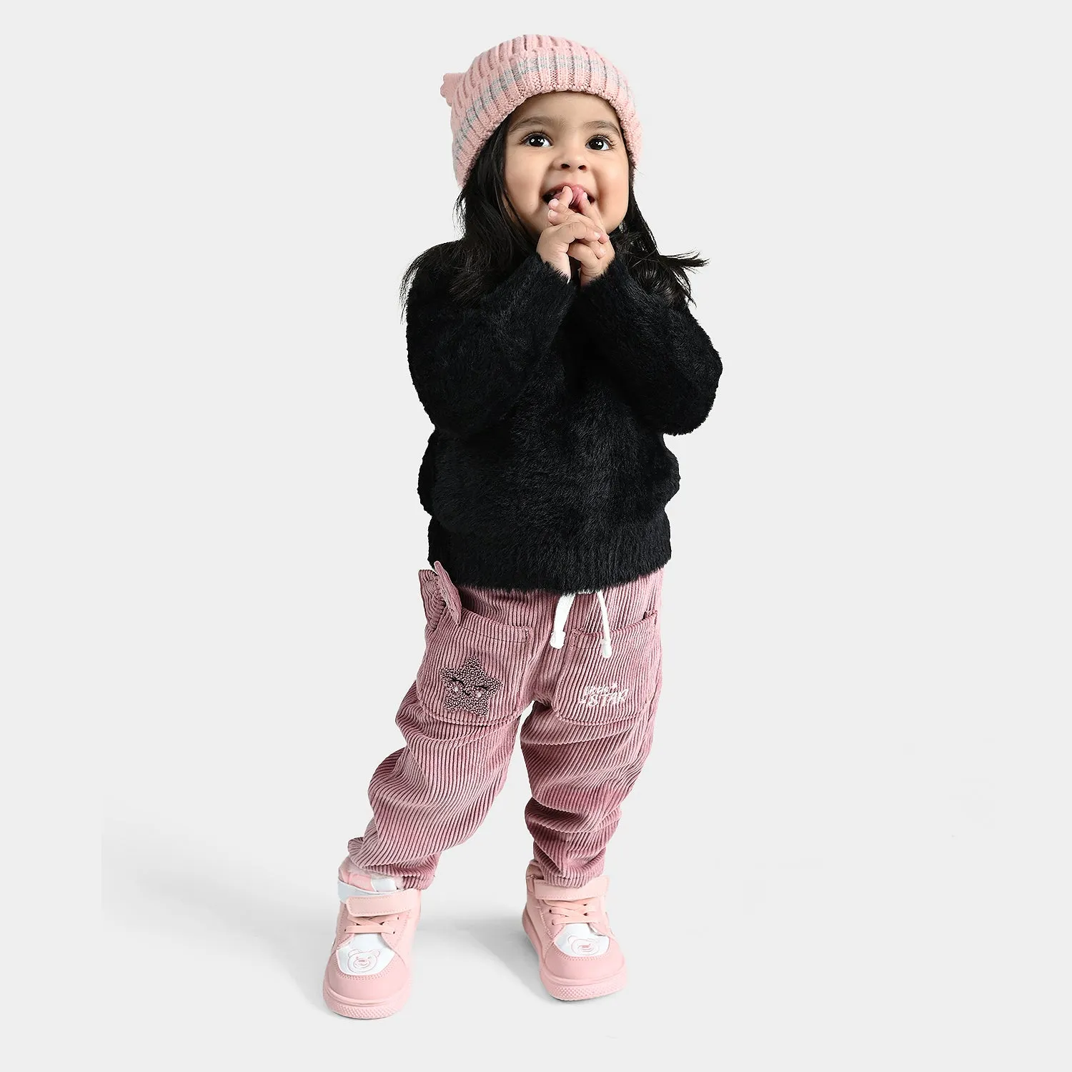 Infant Girls Feather yarn Sweater Basic-BLACK