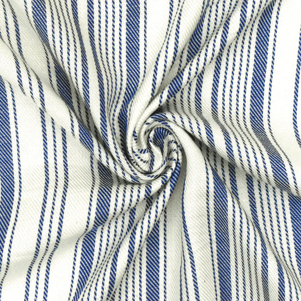 Ink Blue-White Famous Designer Stripe Rayon Twill Shirting Woven Fabric