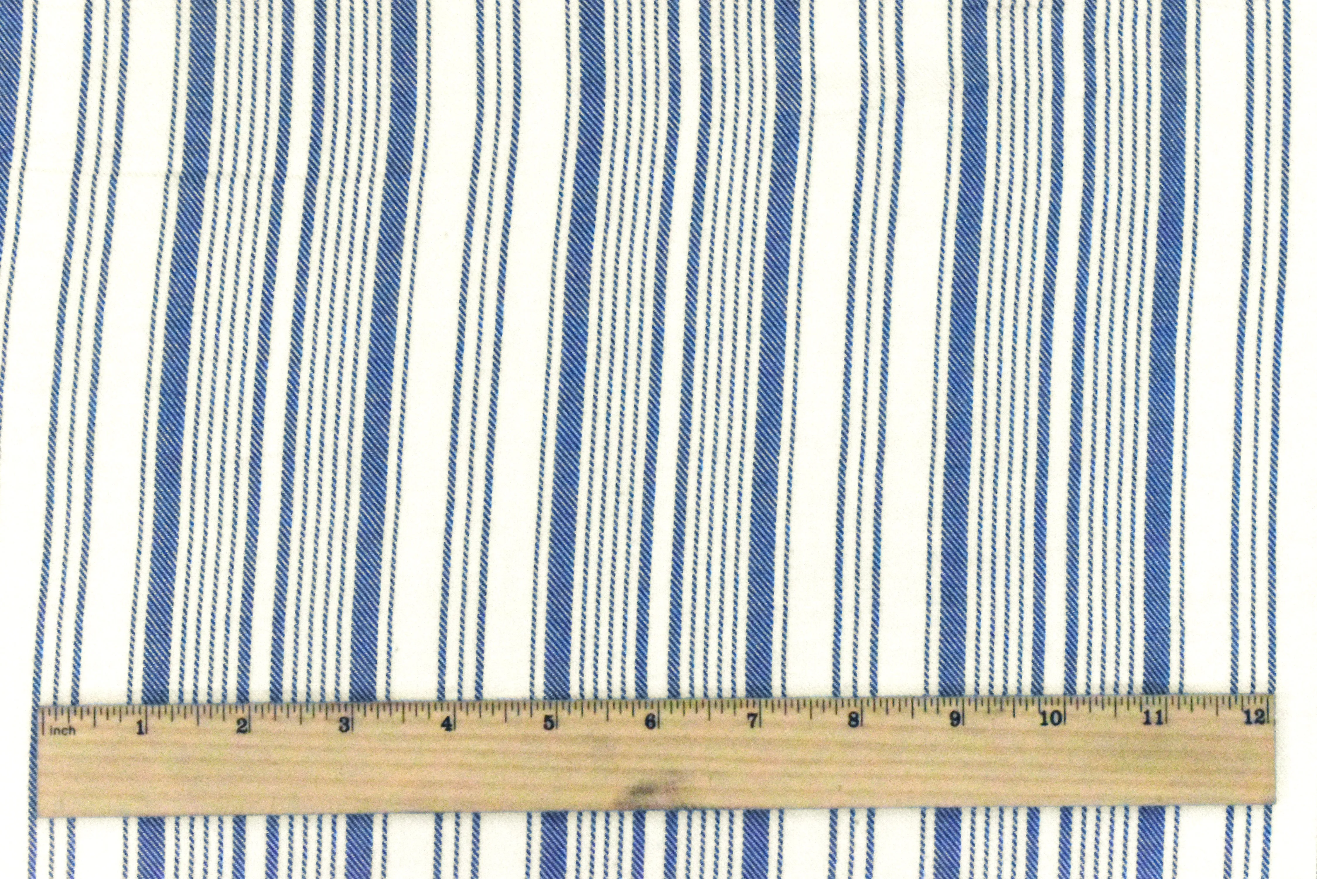 Ink Blue-White Famous Designer Stripe Rayon Twill Shirting Woven Fabric