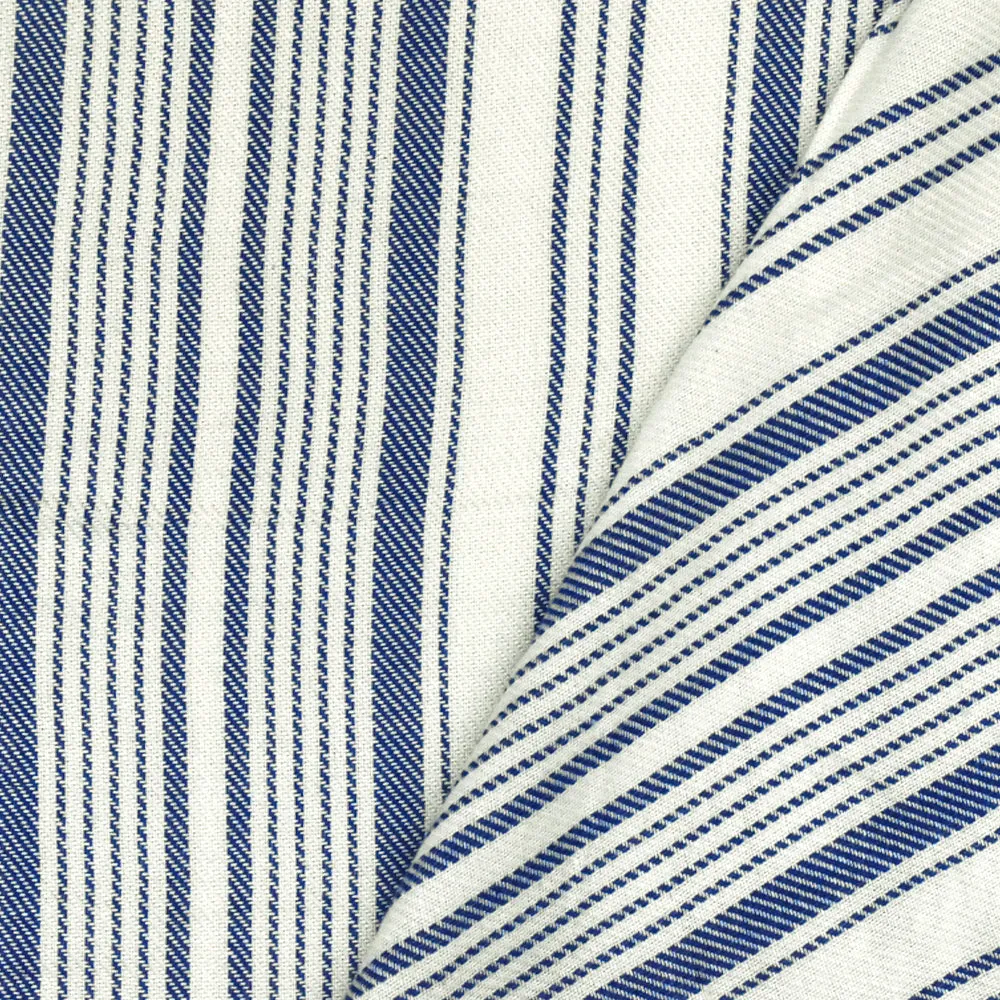 Ink Blue-White Famous Designer Stripe Rayon Twill Shirting Woven Fabric