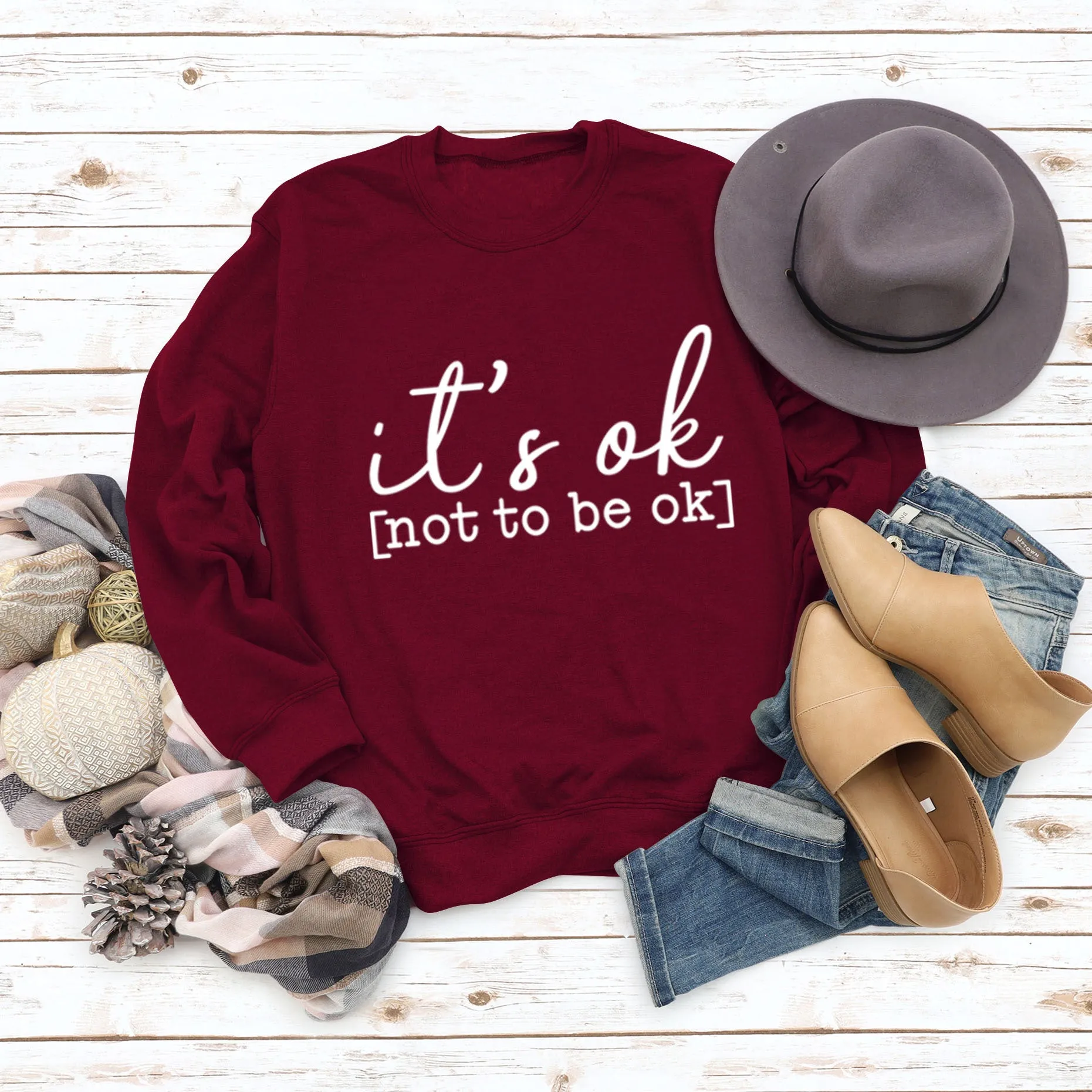 It's Ok Not To Be Ok Womens Letters Printed Sweaters