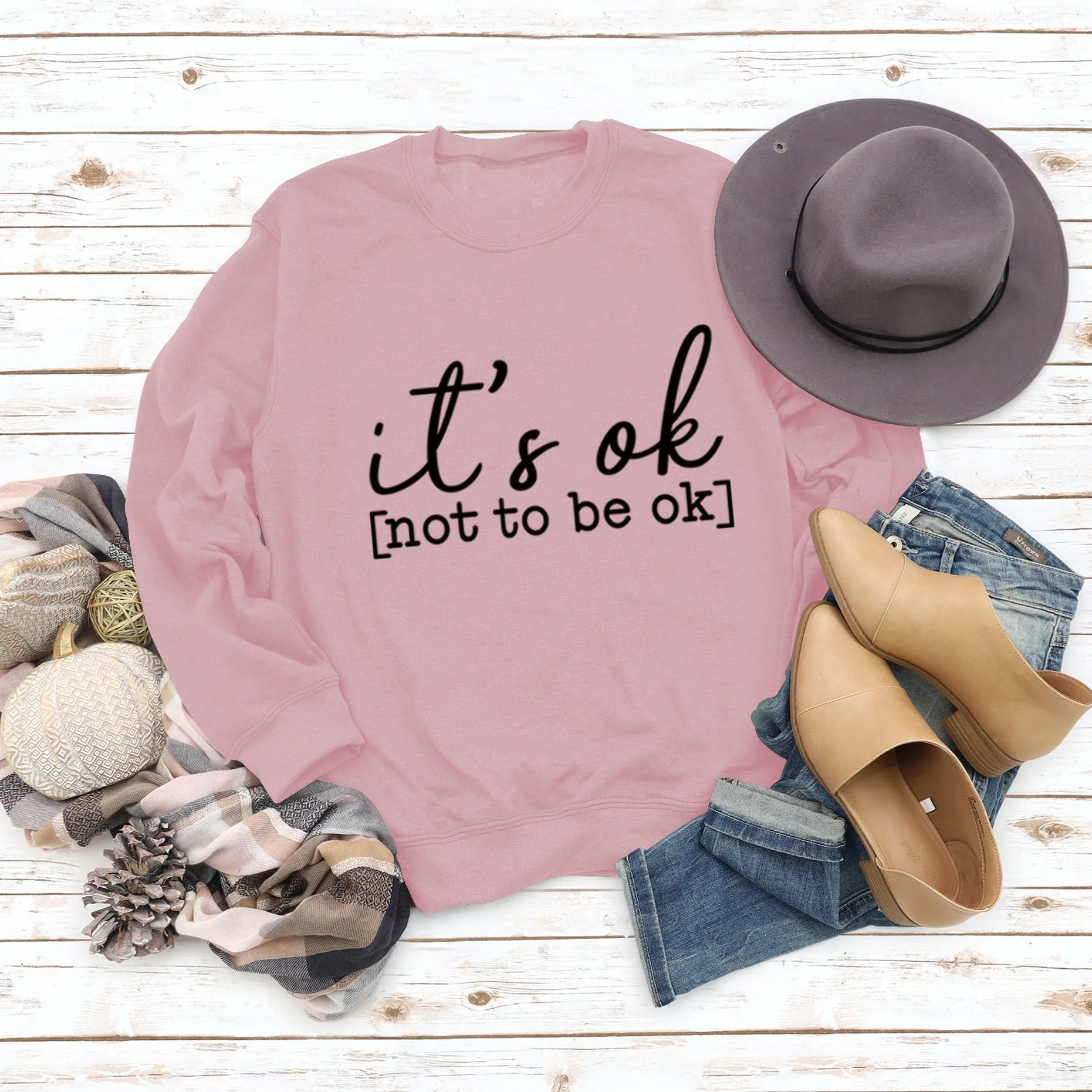 It's Ok Not To Be Ok Womens Letters Printed Sweaters