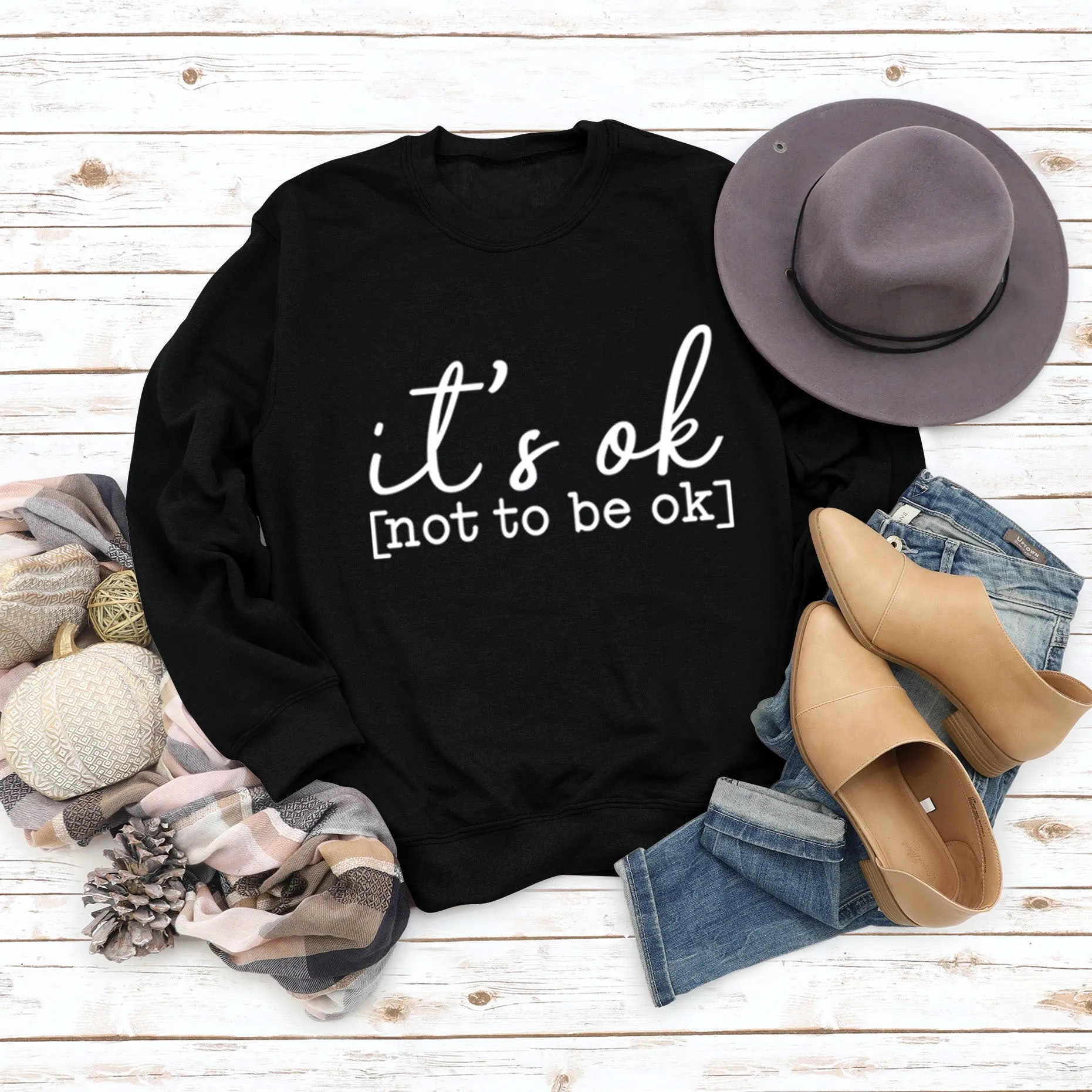 It's Ok Not To Be Ok Womens Letters Printed Sweaters