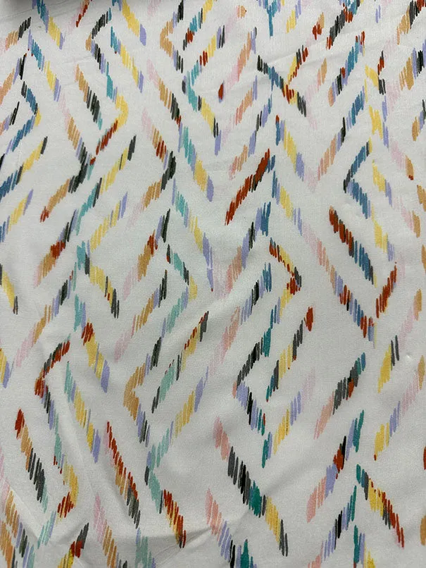 Ivory Multi Paint Print Rayon Lawn Fabric