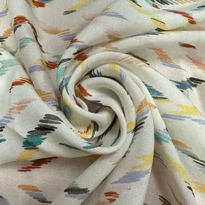 Ivory Multi Paint Print Rayon Lawn Fabric