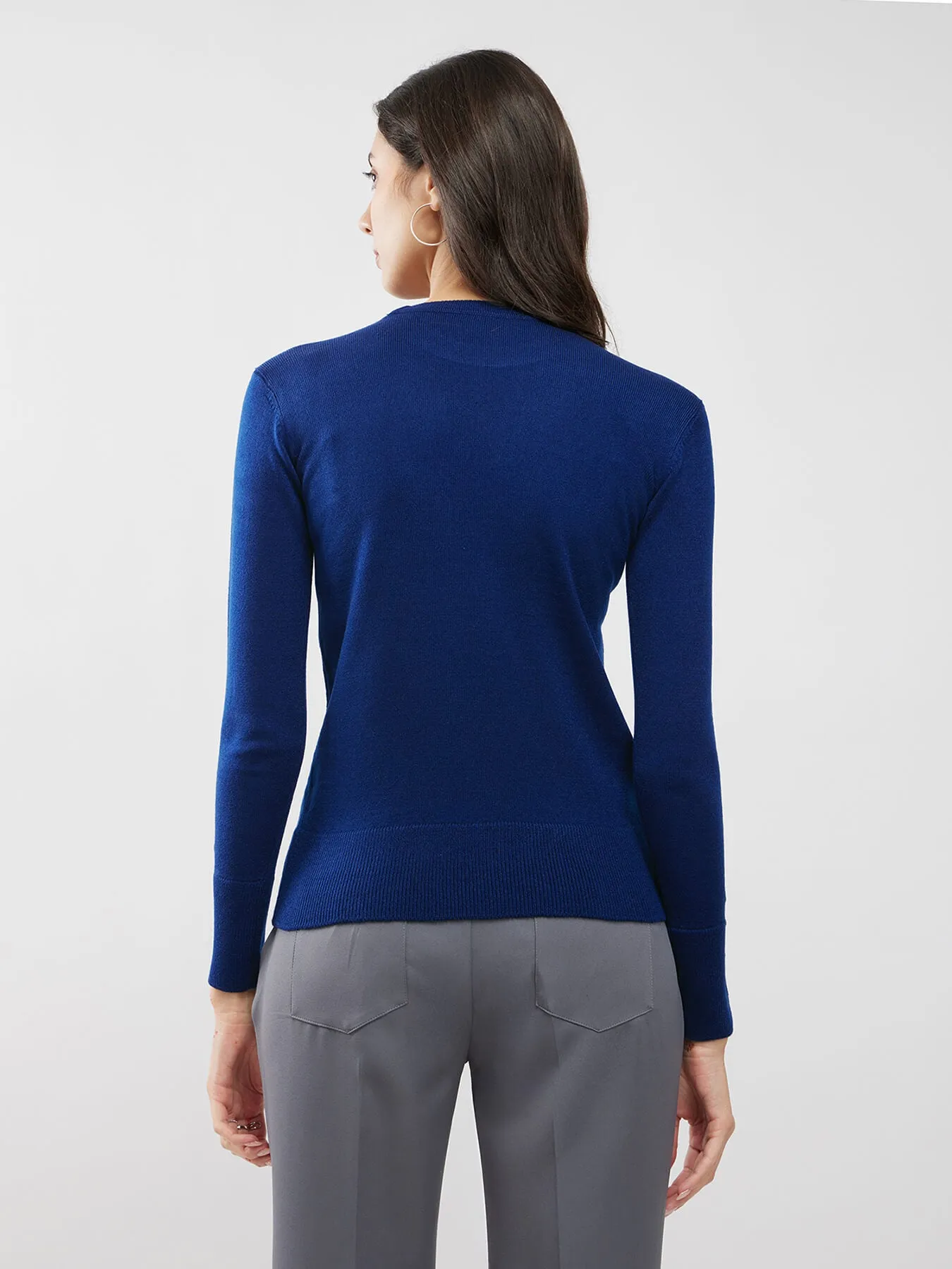 LivSoft Button Detail Sweater - Navy Blue