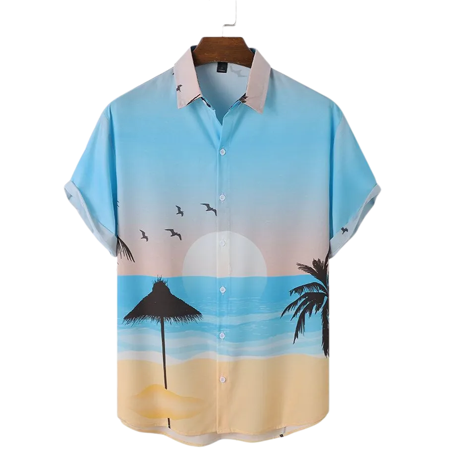 Men Landscape Hawaii Style Casual Skin Friendly All Matched Soft Shirts