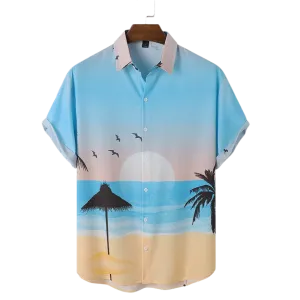 Men Landscape Hawaii Style Casual Skin Friendly All Matched Soft Shirts