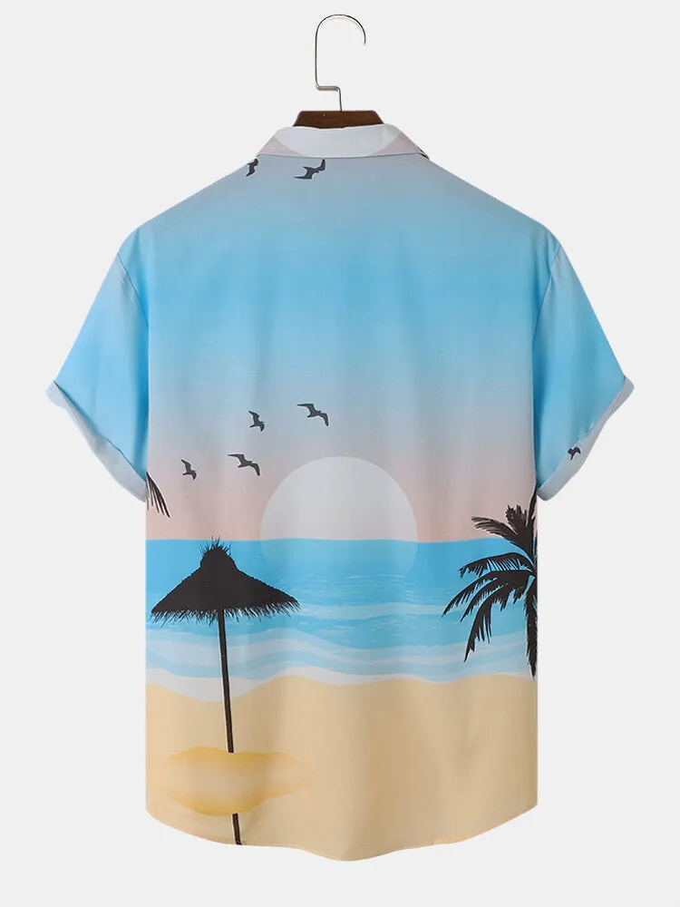 Men Landscape Hawaii Style Casual Skin Friendly All Matched Soft Shirts