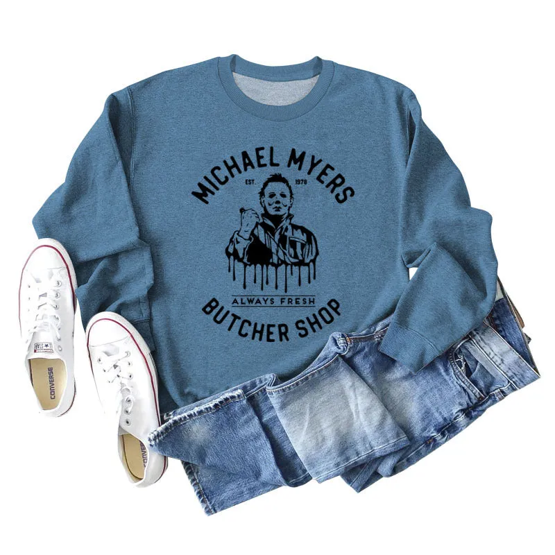 Michael Myers Autumn and Winter Bottoming Round Neck Letter Printing Long Sleeve Loose Sweater