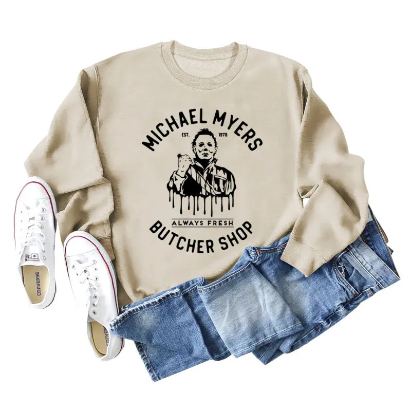 Michael Myers Autumn and Winter Bottoming Round Neck Letter Printing Long Sleeve Loose Sweater