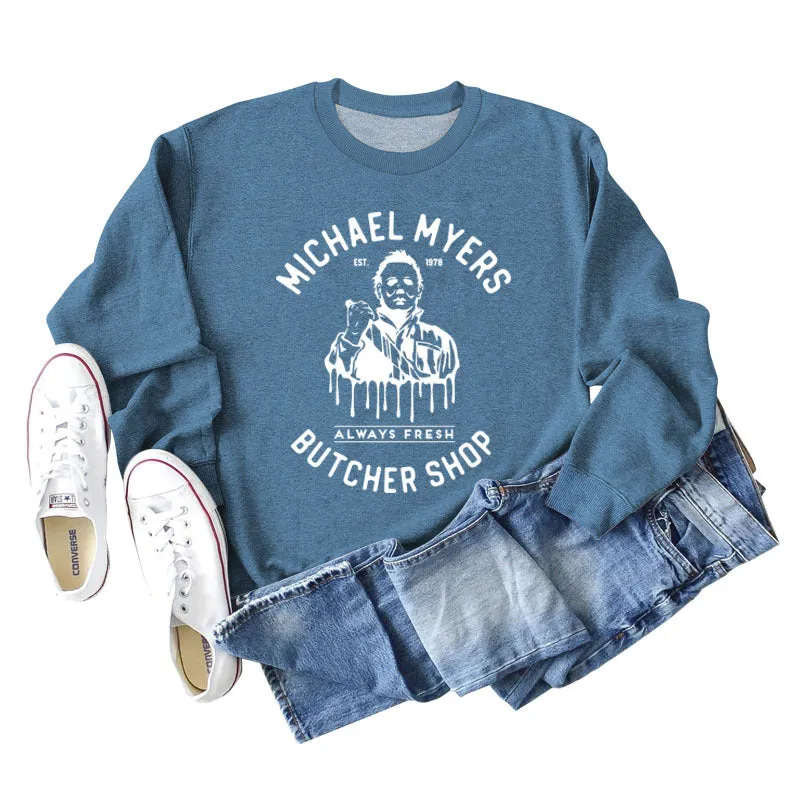 Michael Myers Autumn and Winter Bottoming Round Neck Letter Printing Long Sleeve Loose Sweater