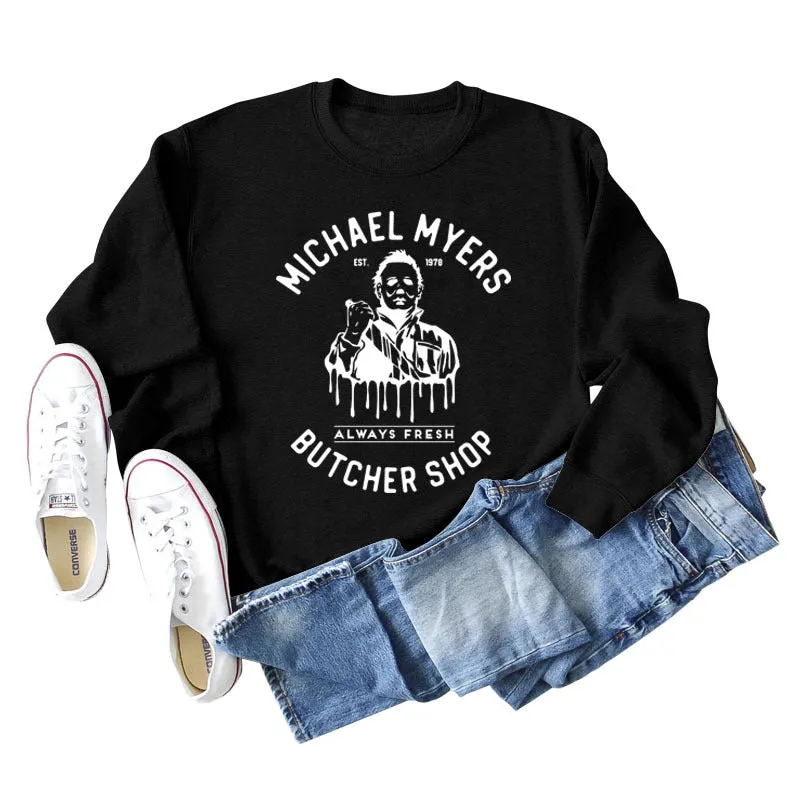 Michael Myers Autumn and Winter Bottoming Round Neck Letter Printing Long Sleeve Loose Sweater