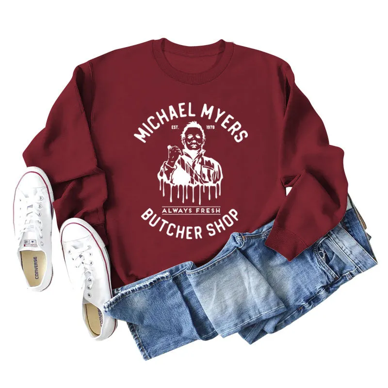 Michael Myers Autumn and Winter Bottoming Round Neck Letter Printing Long Sleeve Loose Sweater