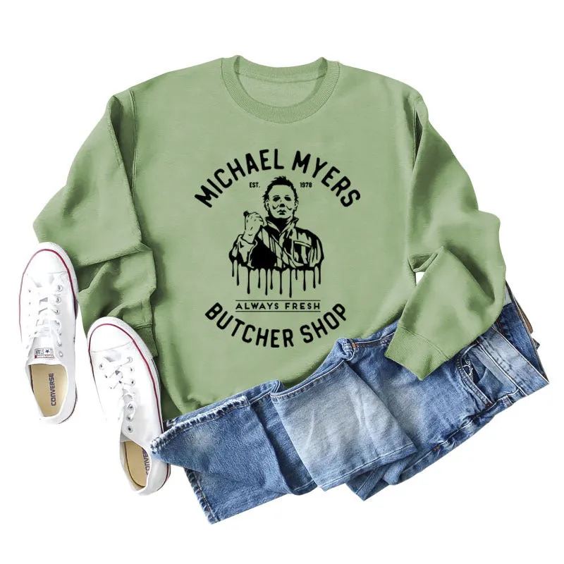 Michael Myers Autumn and Winter Bottoming Round Neck Letter Printing Long Sleeve Loose Sweater