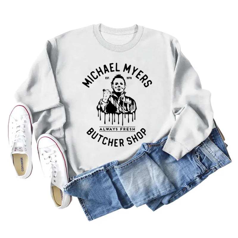 Michael Myers Autumn and Winter Bottoming Round Neck Letter Printing Long Sleeve Loose Sweater