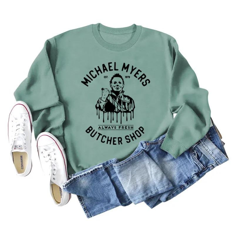 Michael Myers Autumn and Winter Bottoming Round Neck Letter Printing Long Sleeve Loose Sweater