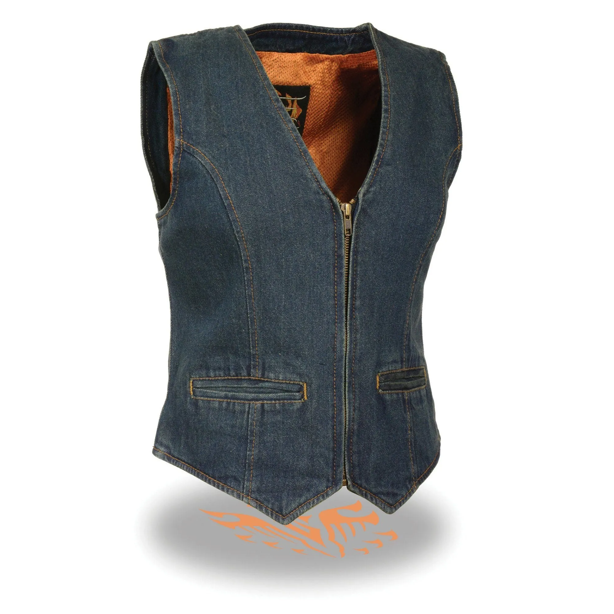 Milwaukee Performance Denim-DM1246-Ladies Zipper Front Denim Vest w/ V Neck Collar