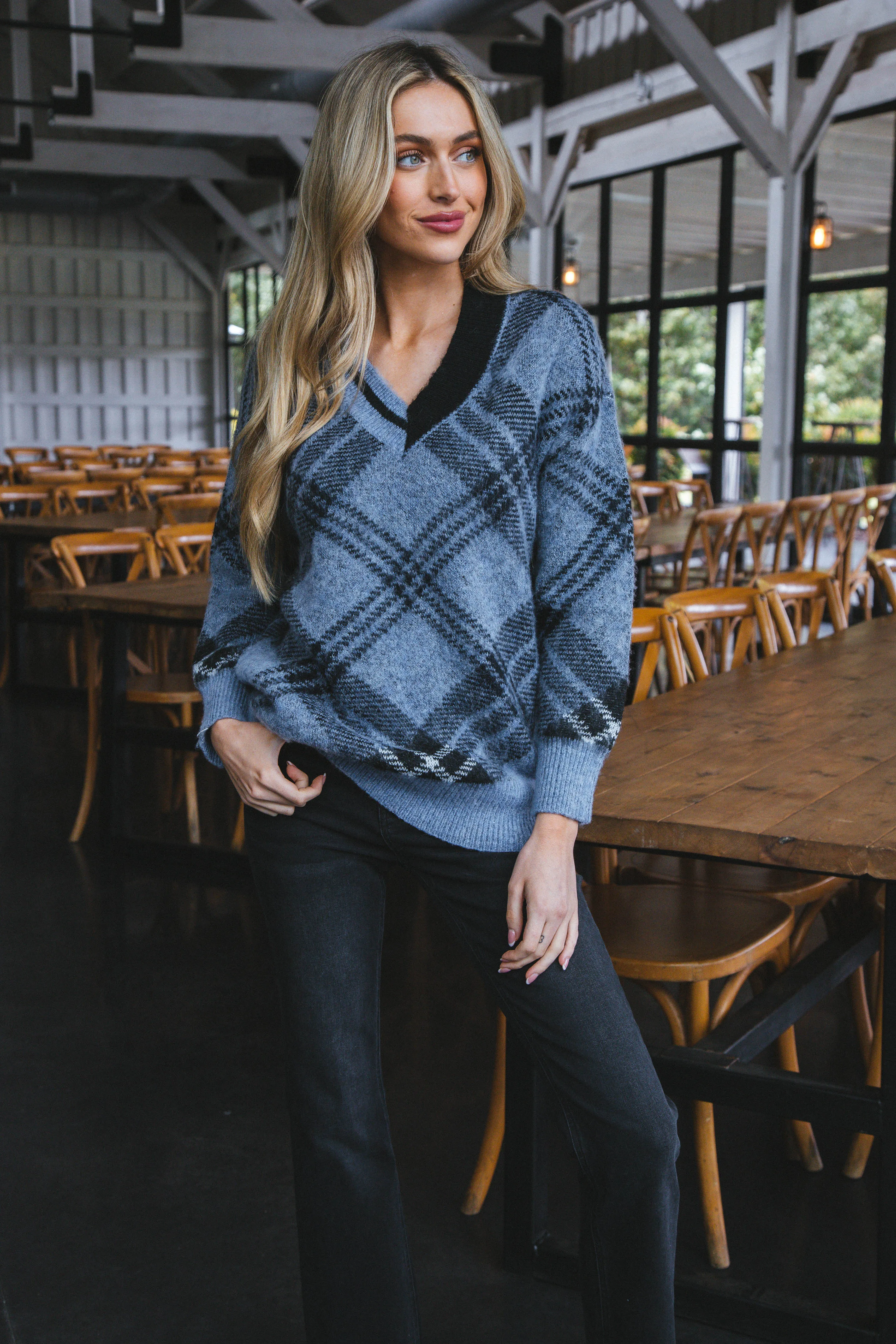 Myla V-Neck Pullover, Indigo | RD Style