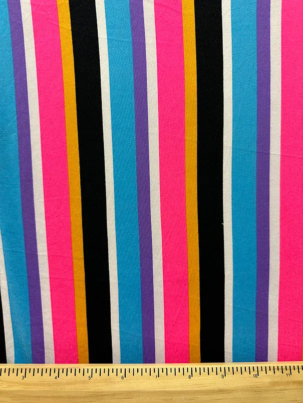 Neon Pink Multi Stripe Print Double Brushed Jersey Knit Fabric