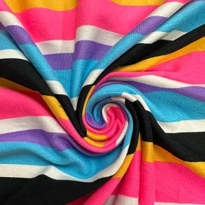 Neon Pink Multi Stripe Print Double Brushed Jersey Knit Fabric