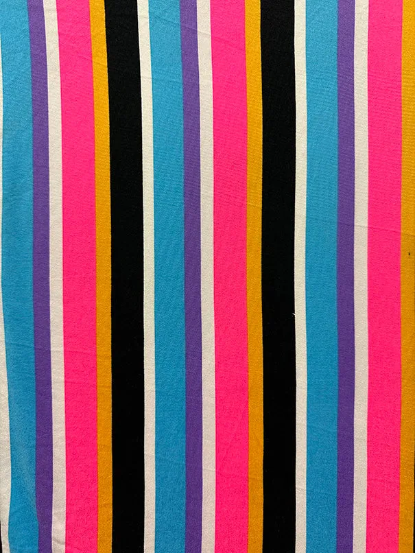 Neon Pink Multi Stripe Print Double Brushed Jersey Knit Fabric