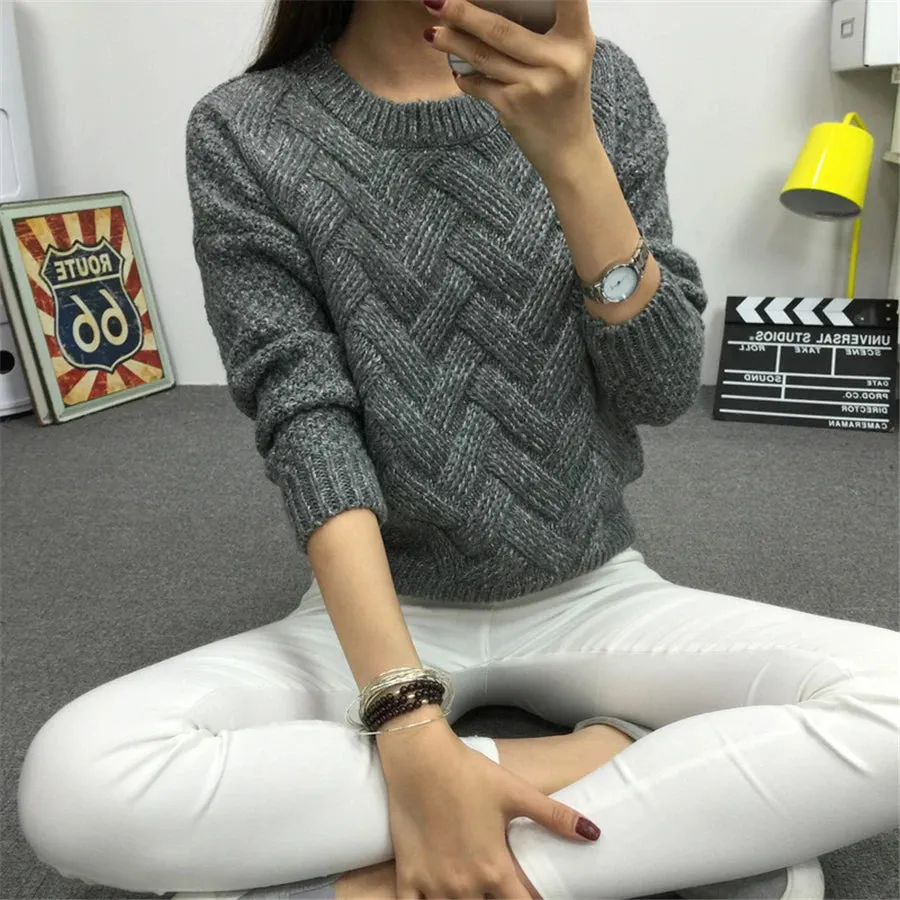 New Women Sweaters and Pullovers Long Sleeve Sweet Pull Femme Slim Oversized Pullover Women Knitted Sueter Mujer