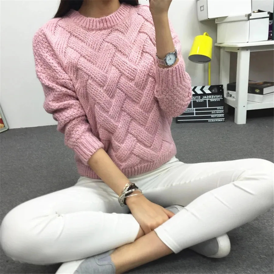 New Women Sweaters and Pullovers Long Sleeve Sweet Pull Femme Slim Oversized Pullover Women Knitted Sueter Mujer