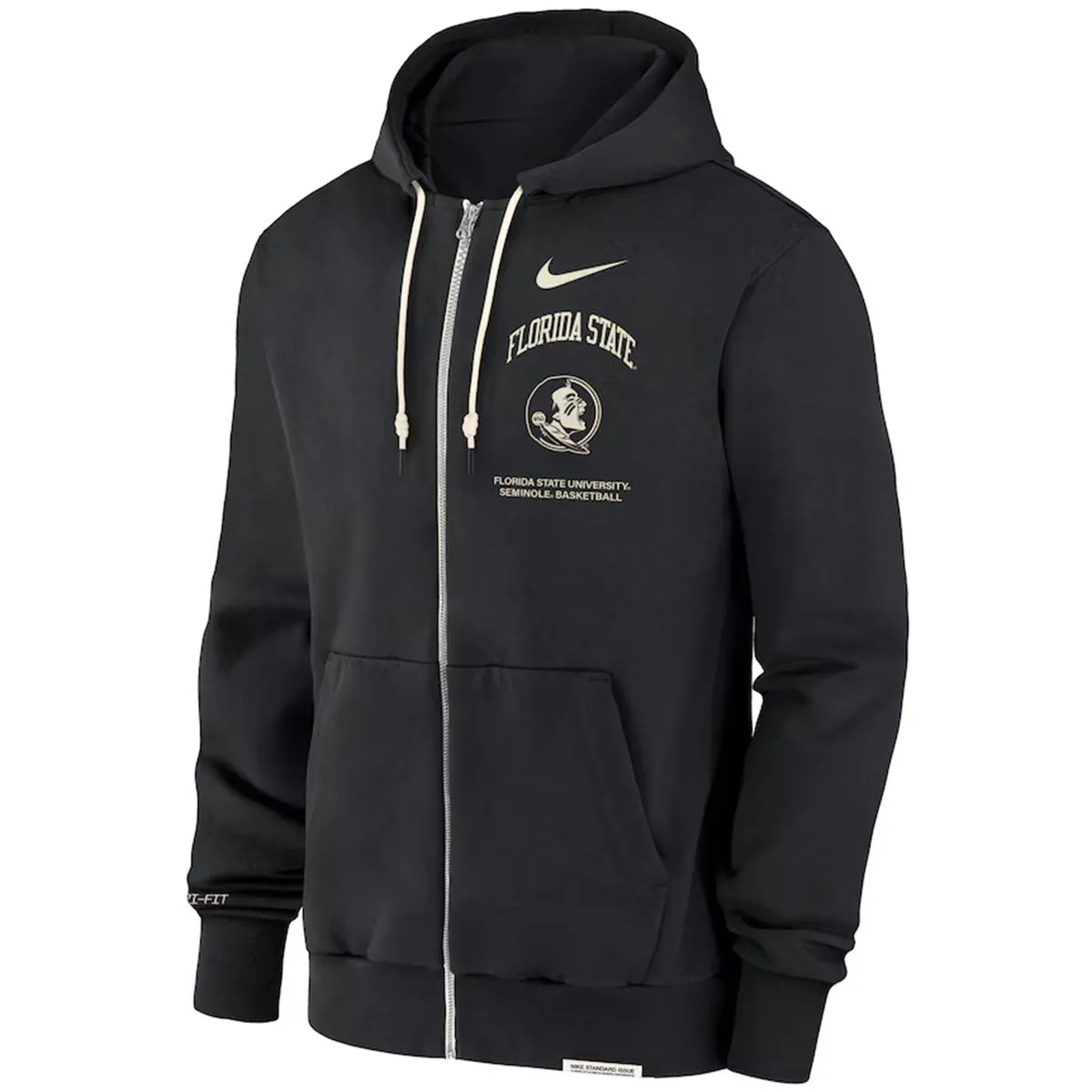 Nike Men's Florida State Seminole Logo/Florida State University Basketball Team Issue Dri-fit Full-zip Travel Fleece Hood - Black