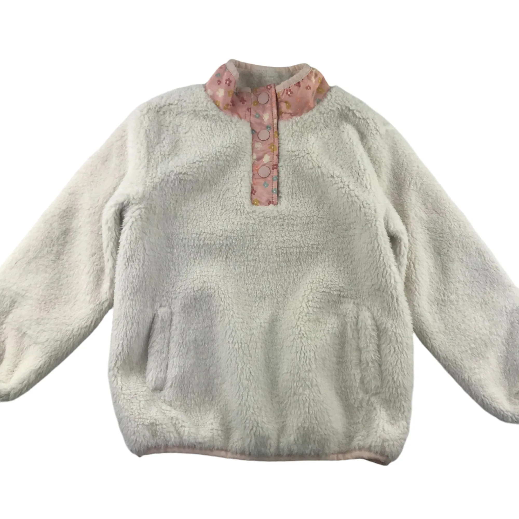 Nutmeg fleece 5-6 years white and peachy warm button up neck