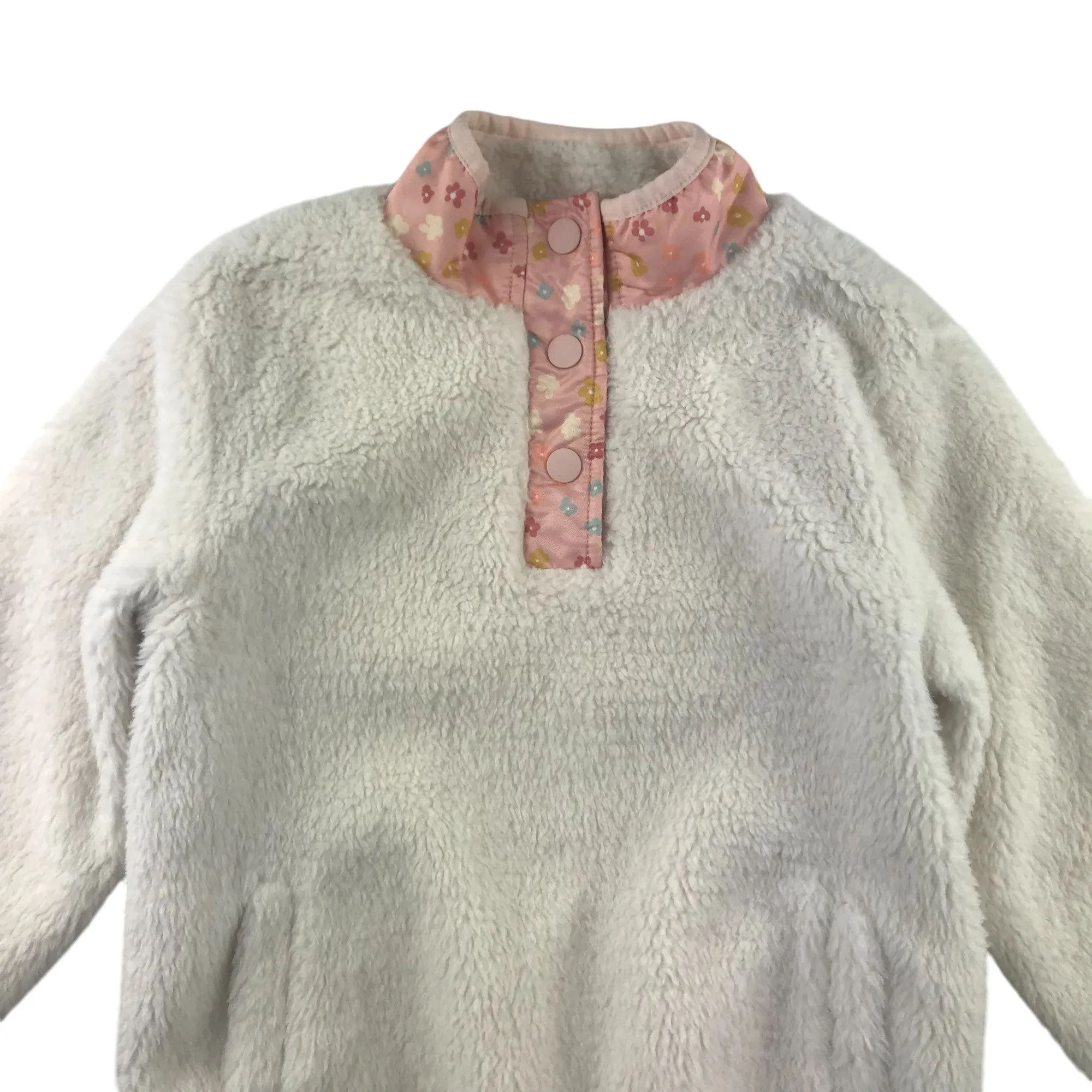 Nutmeg fleece 5-6 years white and peachy warm button up neck