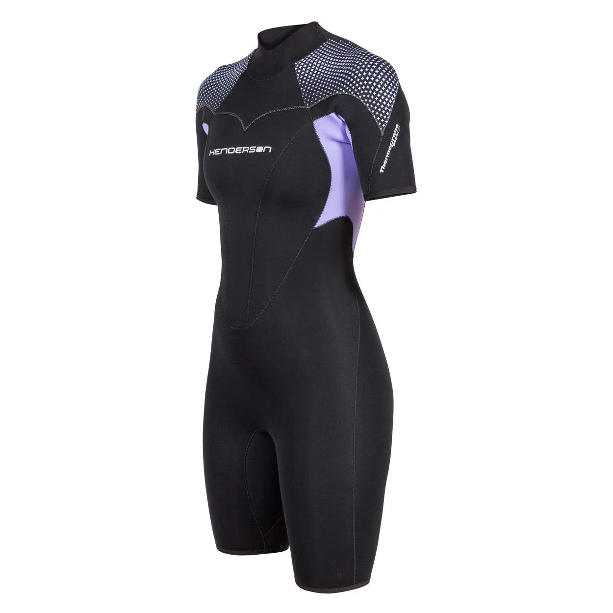 Open Box Henderson 3mm Womens Thermoprene Pro Back Zip Shorty Wetsui - Black / Lavender - 8