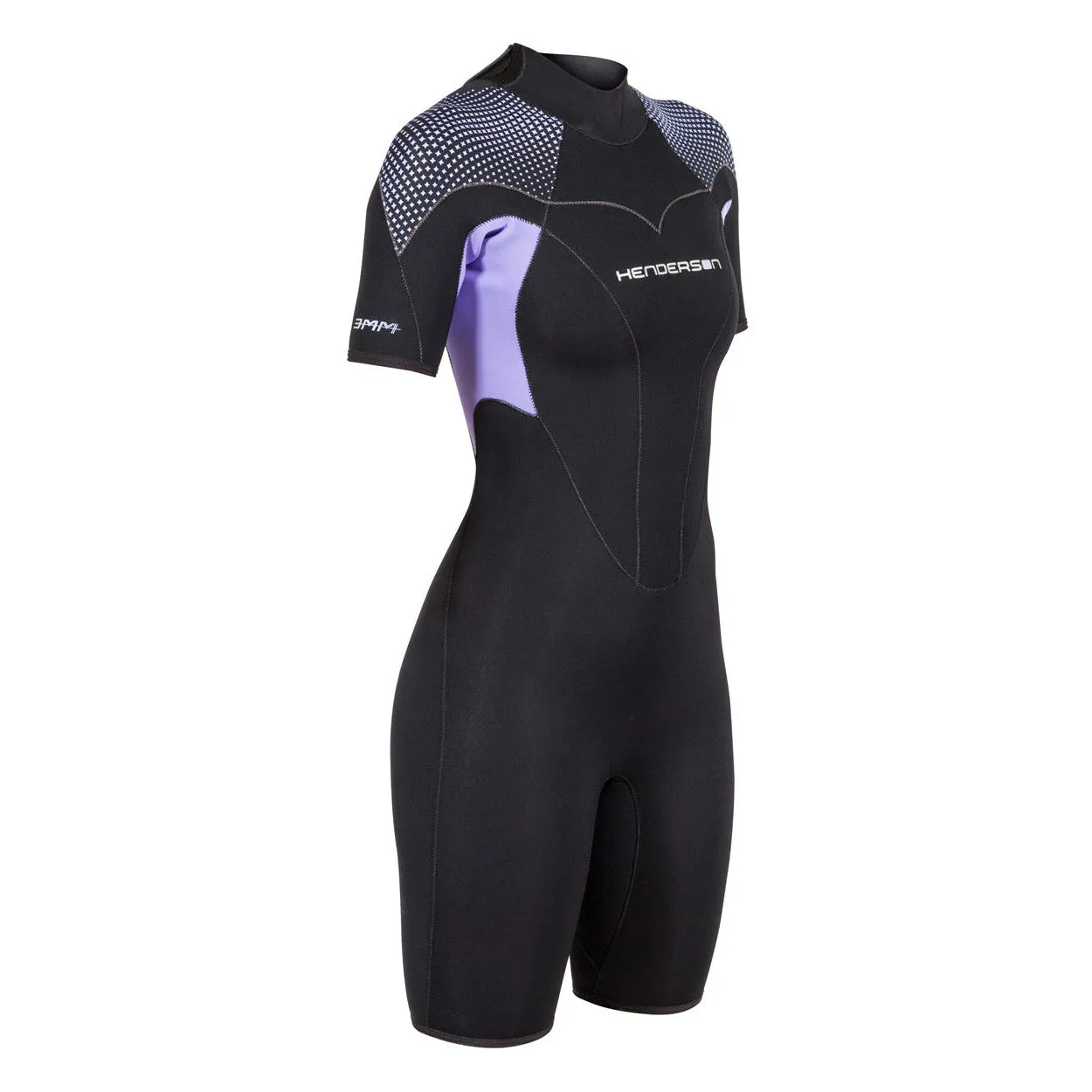 Open Box Henderson 3mm Womens Thermoprene Pro Back Zip Shorty Wetsuit - Black / Lavender - 10