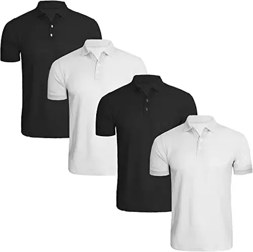 Pack of 4 Mens Polo Shirts Short Sleeve Plain Pique Top Designer Tshirt Tee