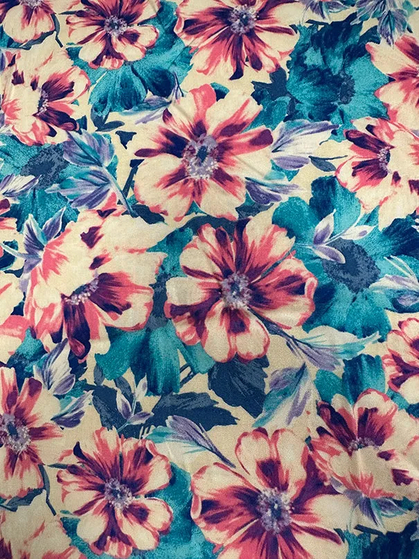 Pink Multi Floral Print Rayon Challis Fabric