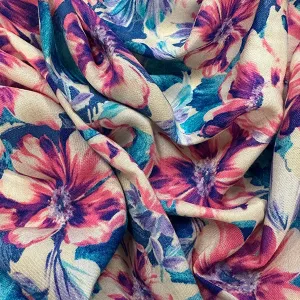 Pink Multi Floral Print Rayon Challis Fabric