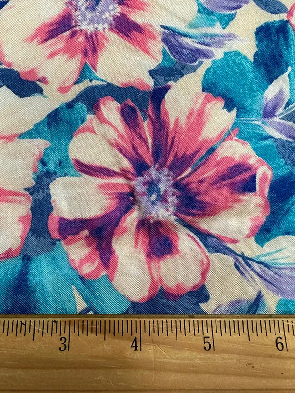 Pink Multi Floral Print Rayon Challis Fabric