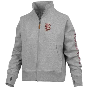 Pressbox Women's Interlocking FS/Florida State Sleeve Design Full-Zip Fleece - Heather Grey