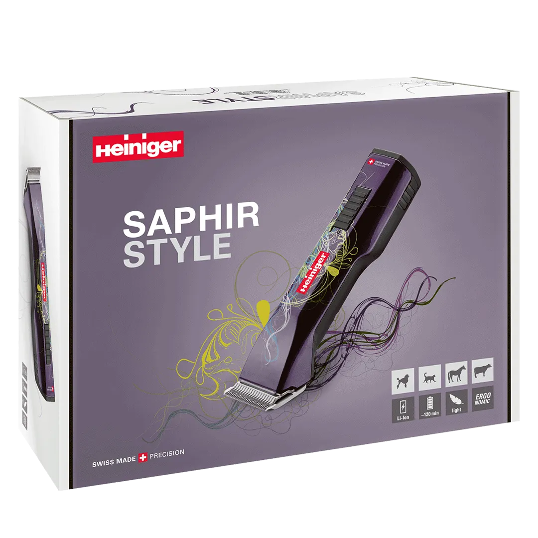 Purple Saphir Cordless Clipper Two Batteries with Free Clipper Grip by Heiniger