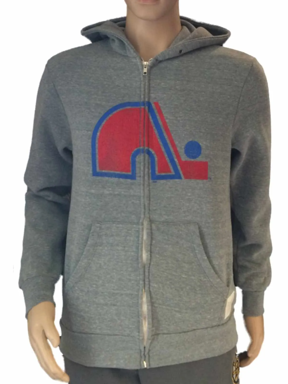 Quebec Nordiques Retro Brand Gray TriBlend Fleece Zip Up Hoodie Jacket