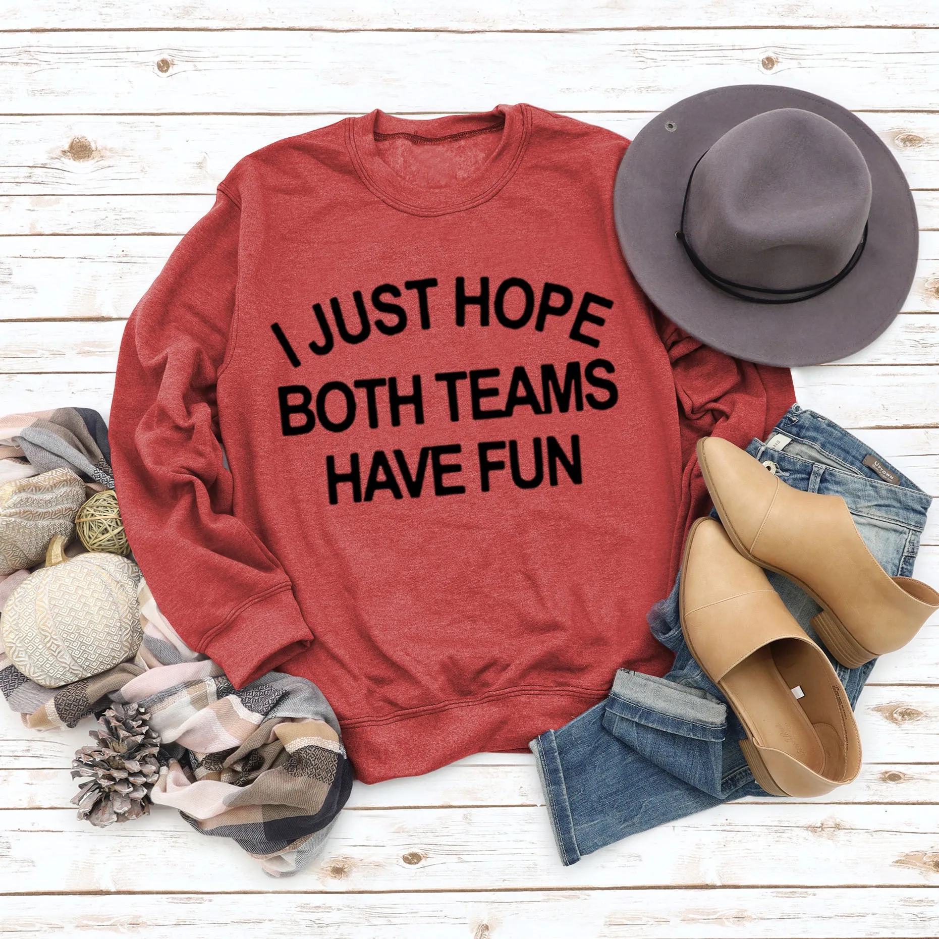 Round Neck Fashion Letters Women Tops Long Sleeve I JUST HOPE Print Loose Sweatshirt