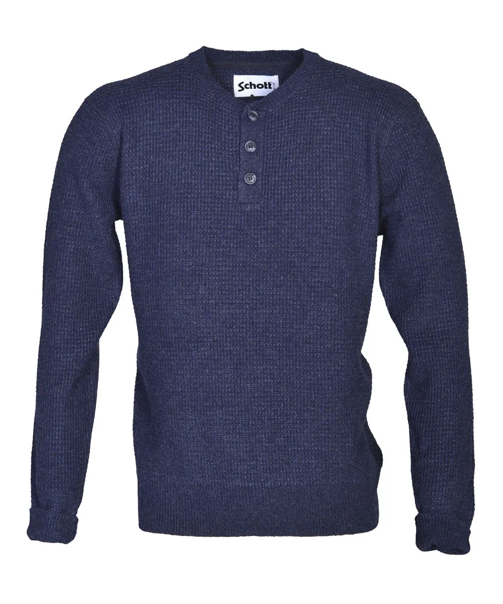 Schott NYC Men's Wool Button Henley Sweater - Navy