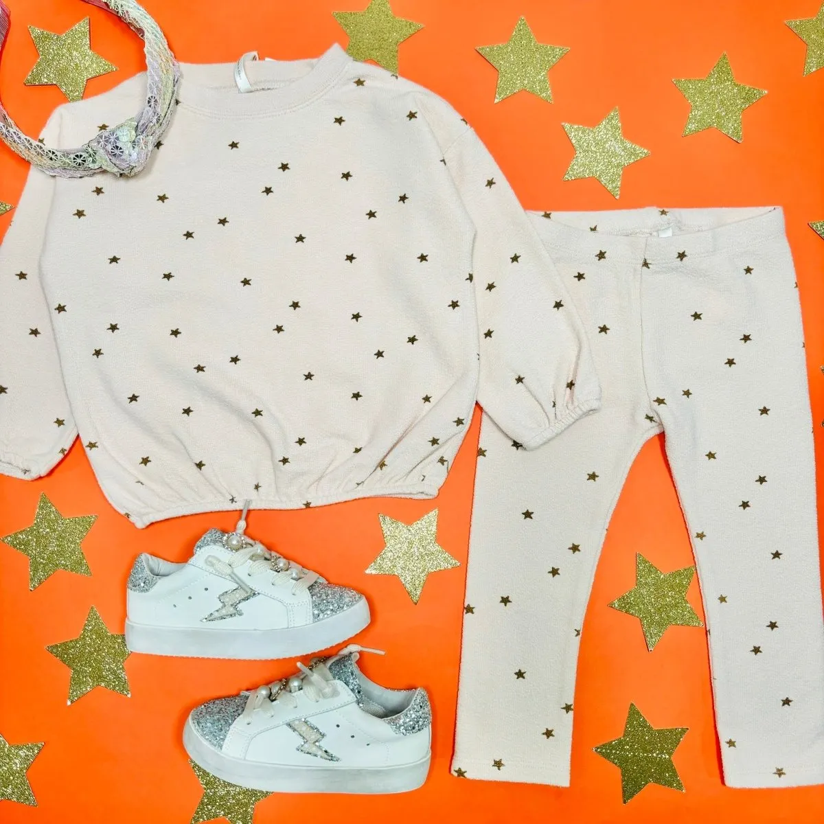 SHELL STARS SPONGEY KNIT SWEATSHIRT AND LEGGINGS SET