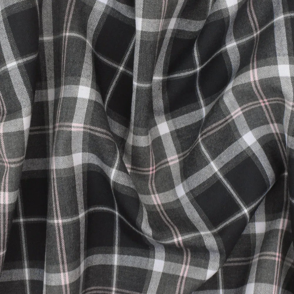 Simple Black-Gray-Pink Plaid Wool-Poly Woven Suiting Fabric