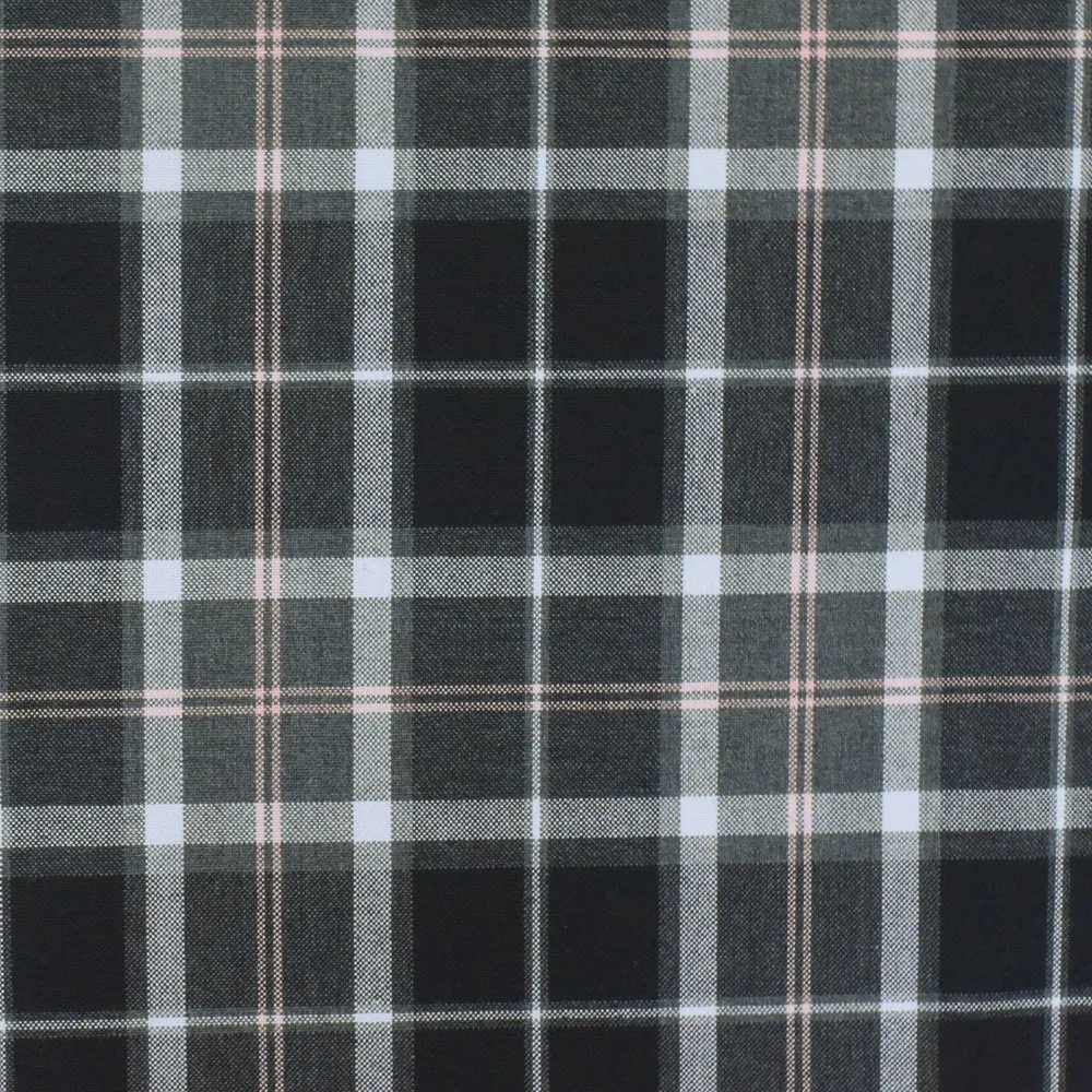 Simple Black-Gray-Pink Plaid Wool-Poly Woven Suiting Fabric