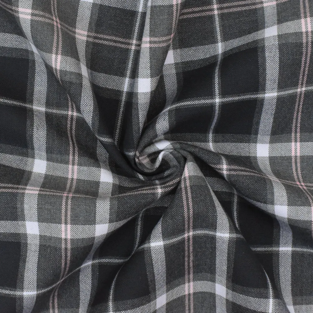 Simple Black-Gray-Pink Plaid Wool-Poly Woven Suiting Fabric